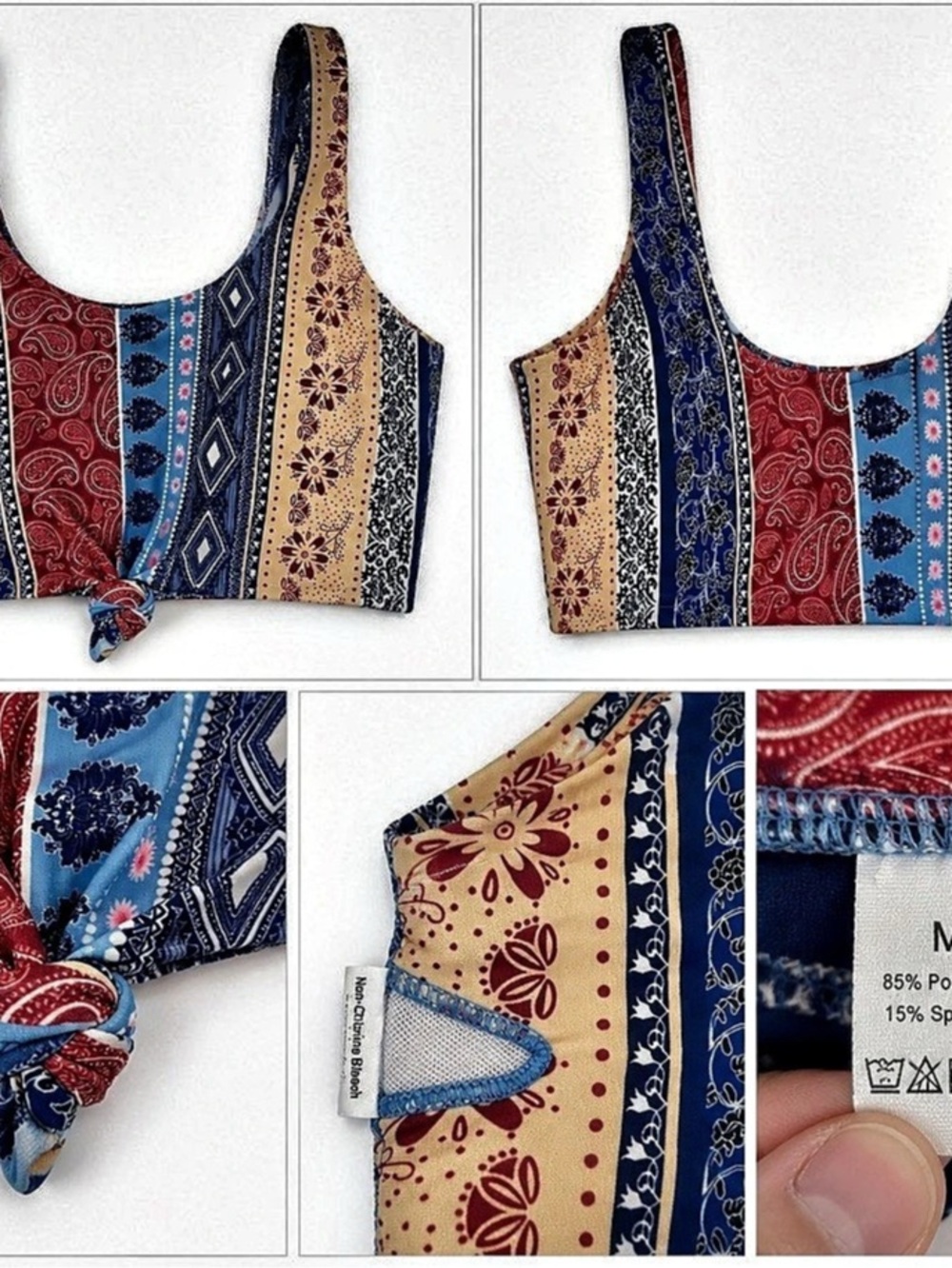 Paisley Knot-Front Crop Top in Blue & Red Medium Like New
